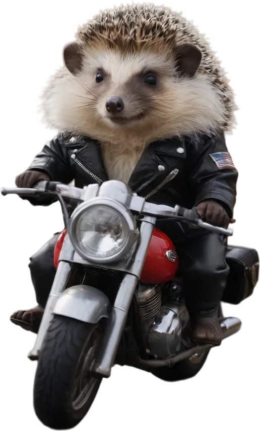 Le véritable dessin hérisson motard, affiché ici en plus grand