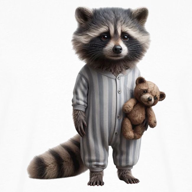 Détail de l’illustration originale du raton laveur en pyjama