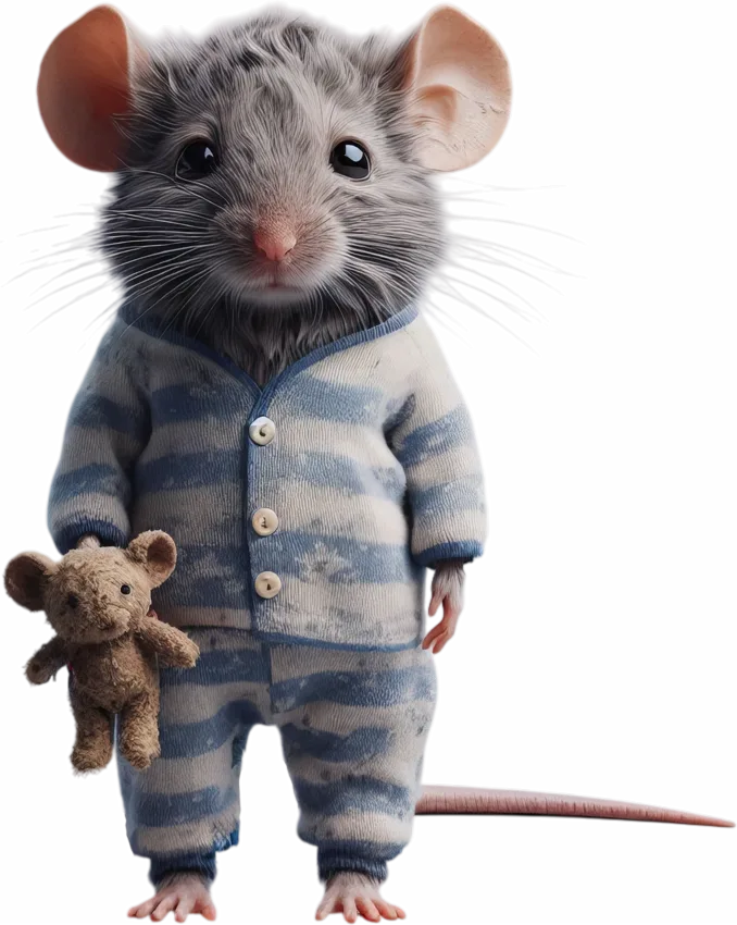 La souris en pyjama et son doudou, illustration originale de la boutique