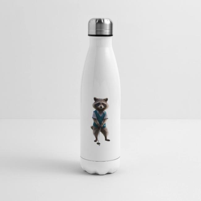Bouteille isotherme blanche avec raton laveur golfeur